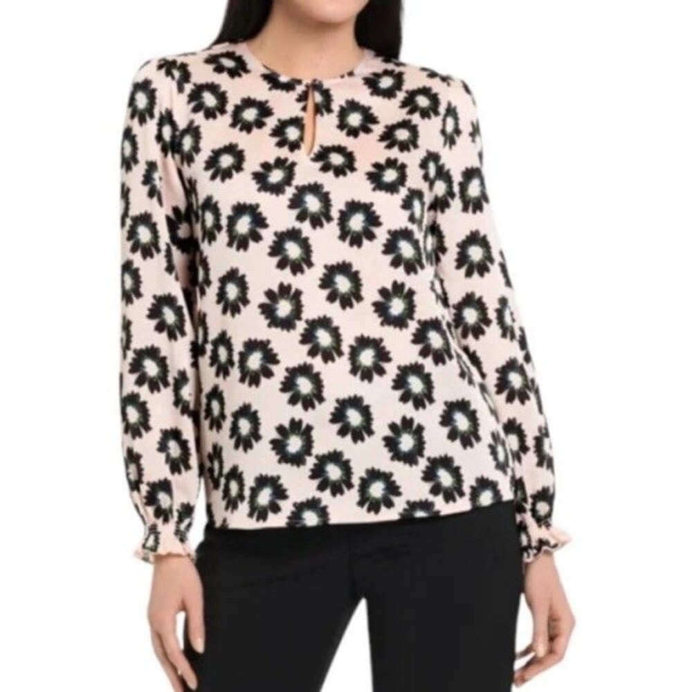 Ted Baker Pink Floral Long Sleeve Blouse Small Women's Career Evening Ruffle NEW